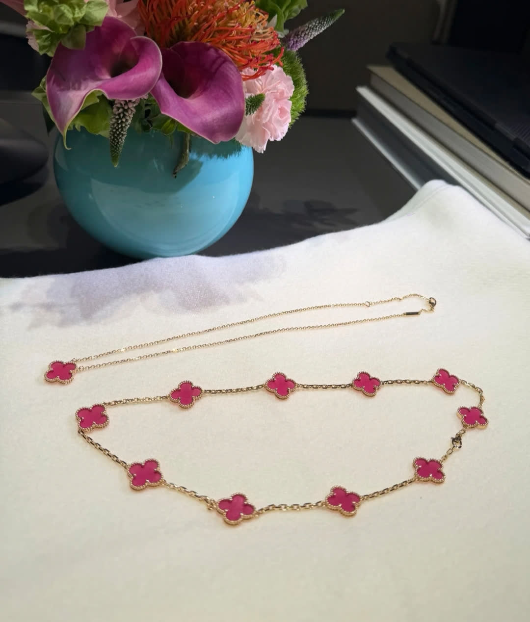 Van Cleef & Arpels Alhambra Necklace with Red Enamel